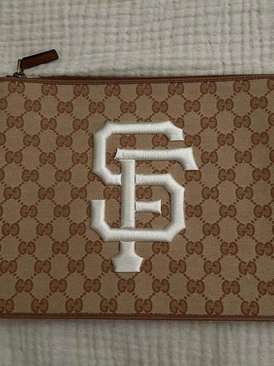 Gucci Other - Gucci Tan/Brown Monogram Toiletry Pouch with White Embroidered Logo